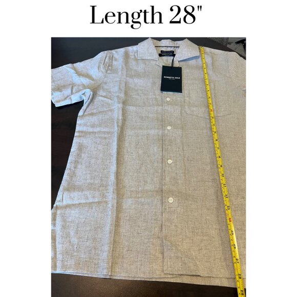 NWT Kenneth Cole men's  button down linen blend short sleeve shirt oatmeal small - Picture 4 of 11